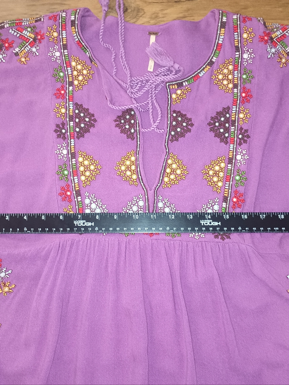 Free People Starlight Mini Dress Purple Balochi Embroidery Boho Tassel Pockets S - Picture 3 of 13